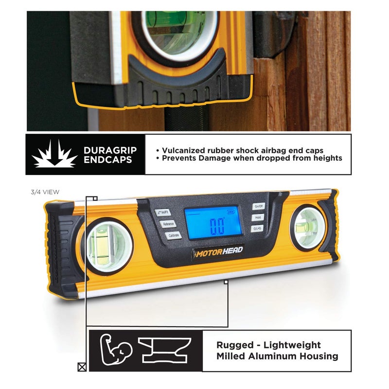 MOTORHEAD 10-Inch 0Â° - 180Â° SMART DIGITAL Level, LCD Screen, Audible Alerts, Water, Dust & Shock Resistant, Magnetic Bottom, Includes Bag, High-Visibility, Solid-Milled Aluminum, USA-Based Support - Image 4